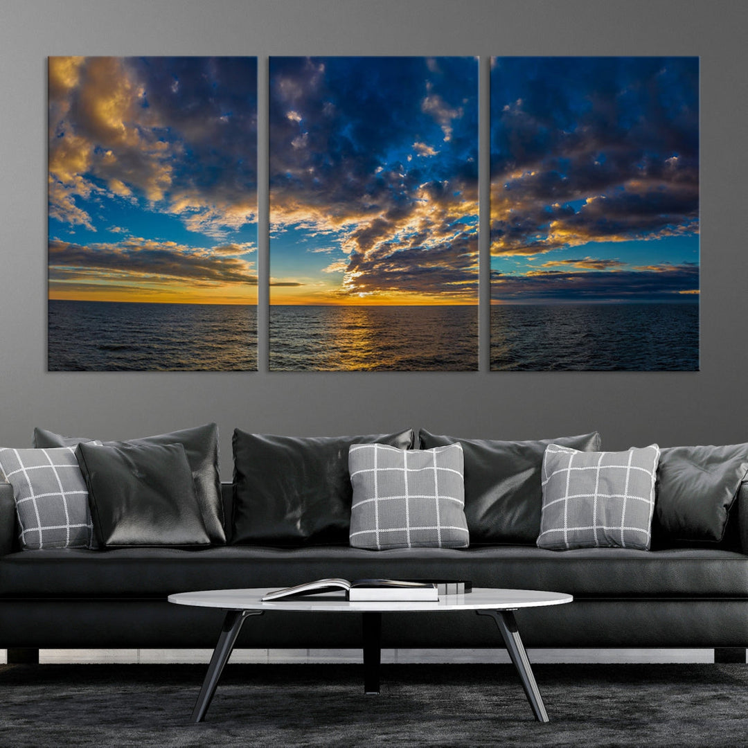 Multi Panel Sunset Coastal Beach Wall Art Ocean Landscape Canvas Print