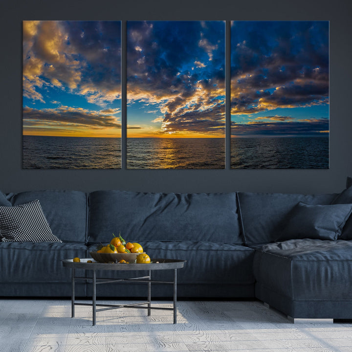 Multi Panel Sunset Coastal Beach Wall Art Ocean Landscape Canvas Print