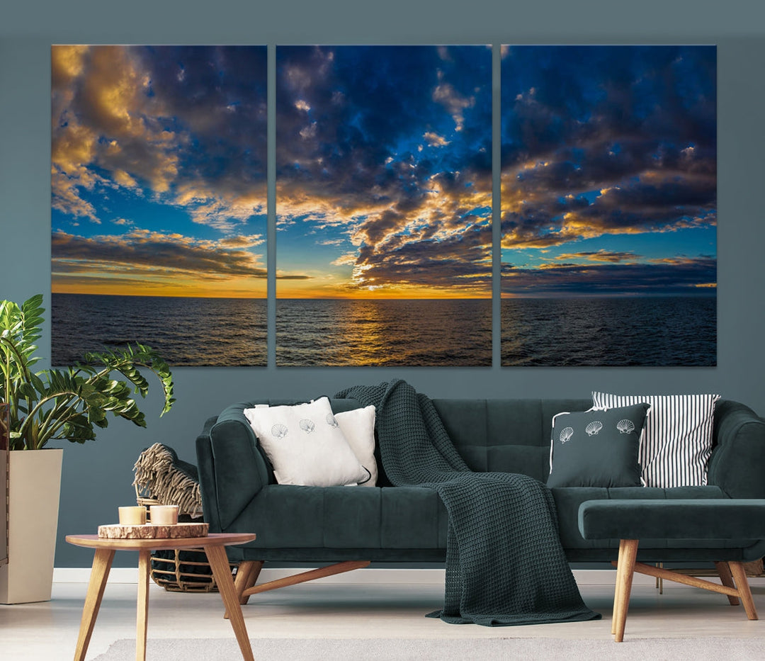 Multi Panel Sunset Coastal Beach Wall Art Ocean Landscape Canvas Print