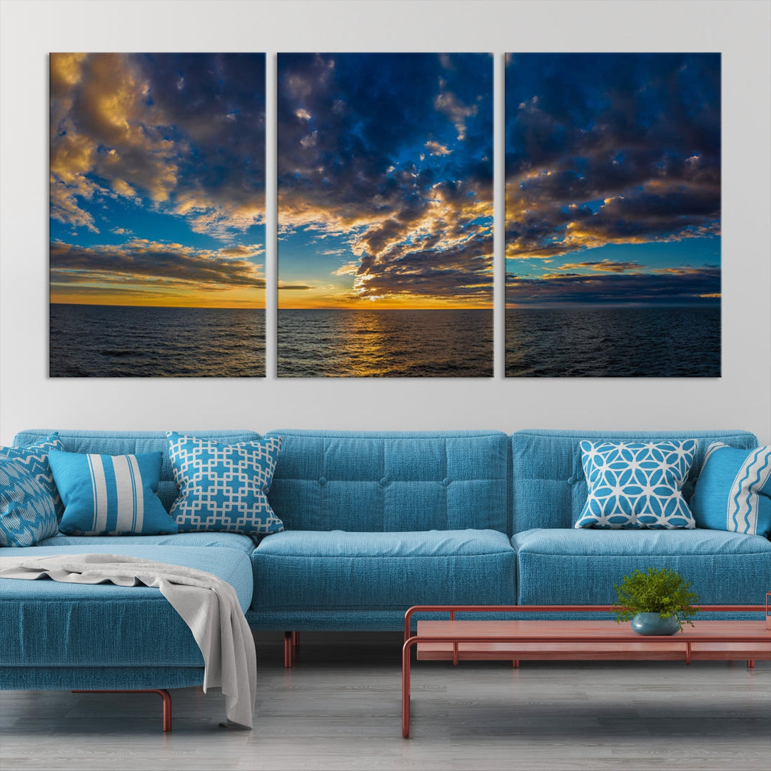 Multi Panel Sunset Coastal Beach Wall Art Ocean Landscape Canvas Print