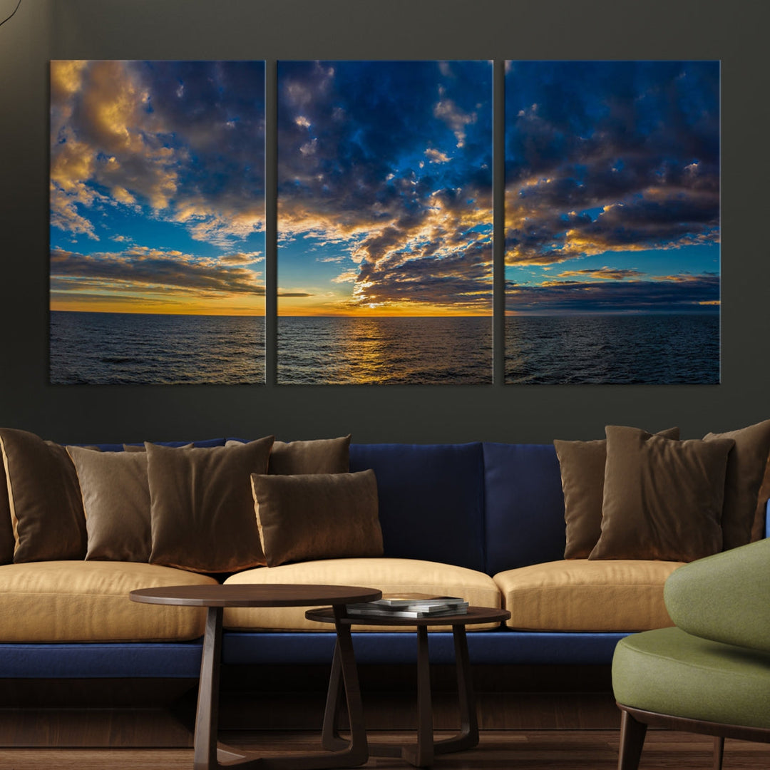 Multi Panel Sunset Coastal Beach Wall Art Ocean Landscape Canvas Print