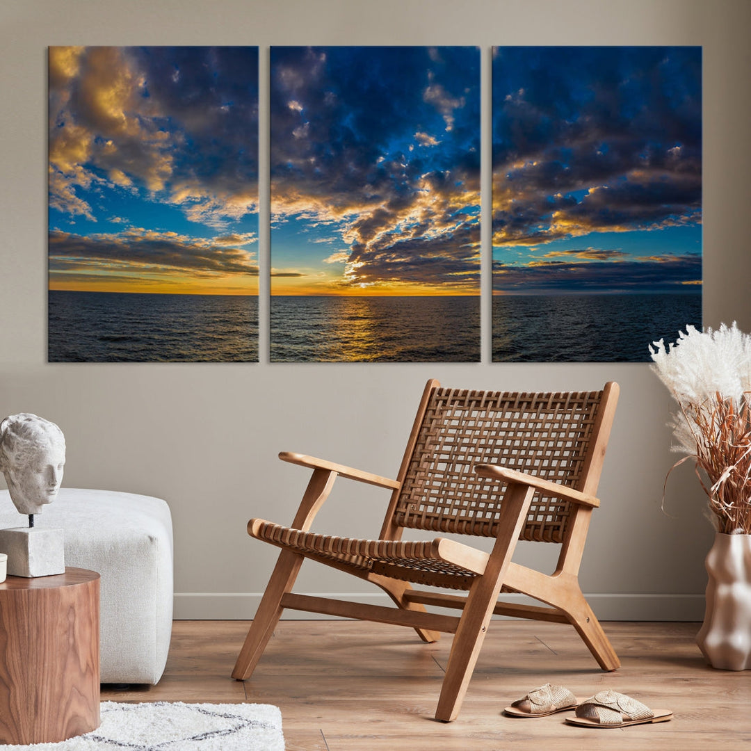 Multi Panel Sunset Coastal Beach Wall Art Ocean Landscape Canvas Print