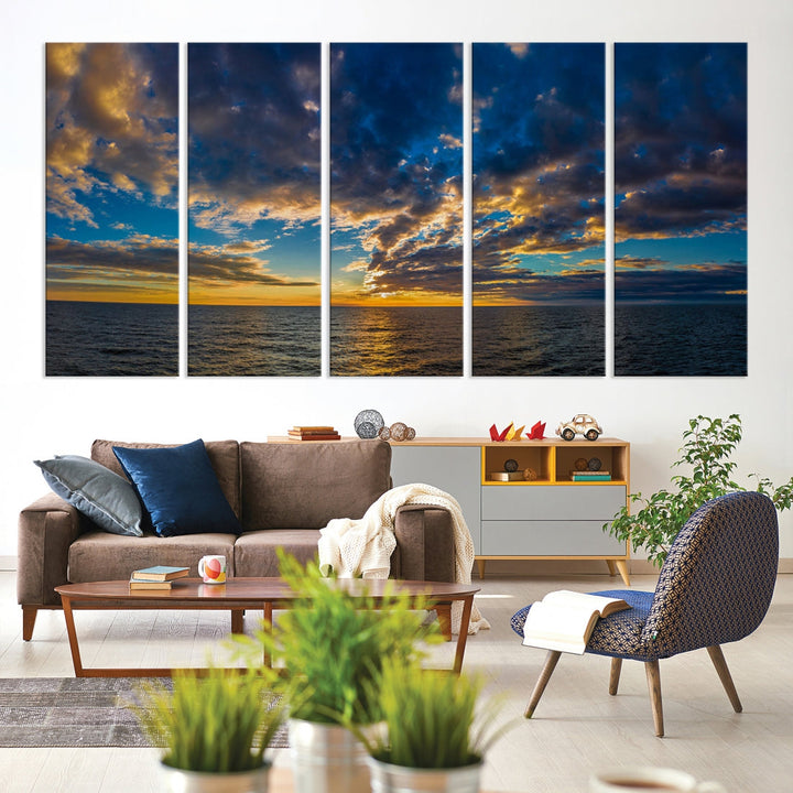 Multi Panel Sunset Coastal Beach Wall Art Ocean Landscape Canvas Print