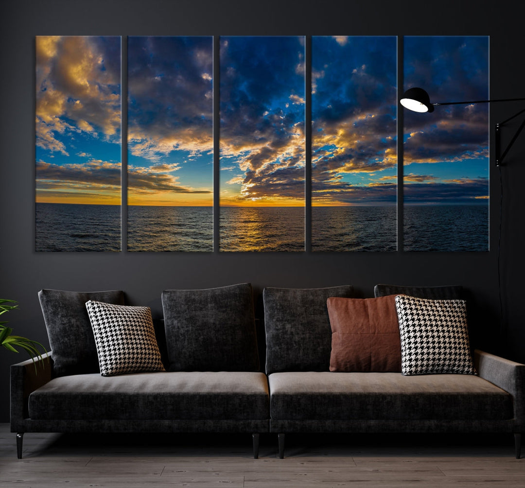 Multi Panel Sunset Coastal Beach Wall Art Ocean Landscape Canvas Print