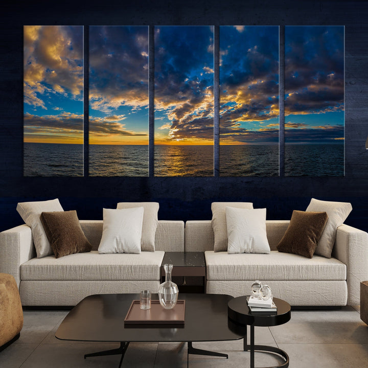 Multi Panel Sunset Coastal Beach Wall Art Ocean Landscape Canvas Print