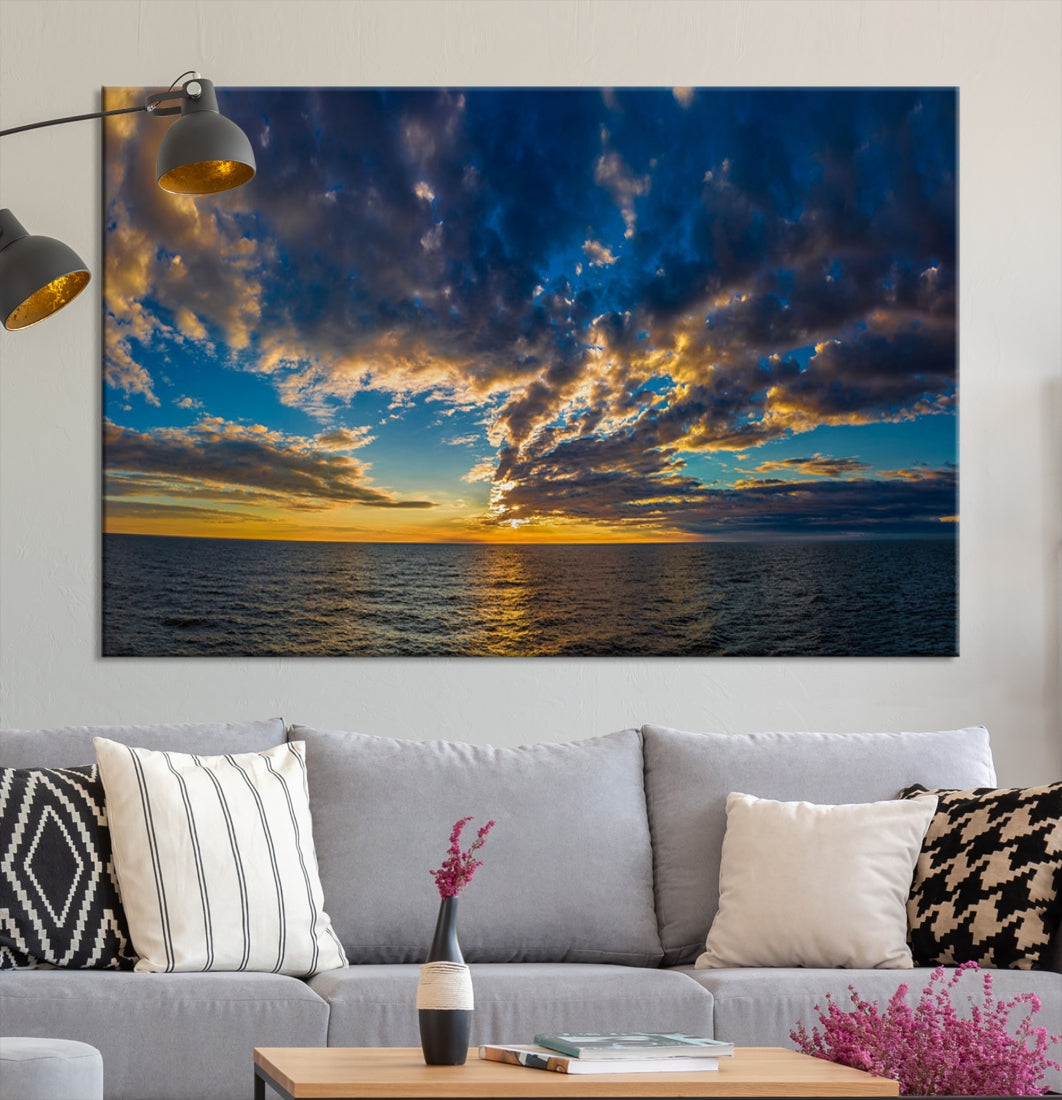 Multi Panel Sunset Coastal Beach Wall Art Ocean Landscape Canvas Print