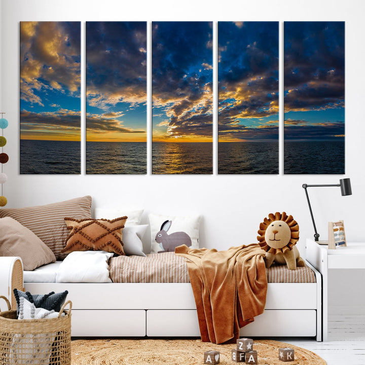 Multi Panel Sunset Coastal Beach Wall Art Ocean Landscape Canvas Print