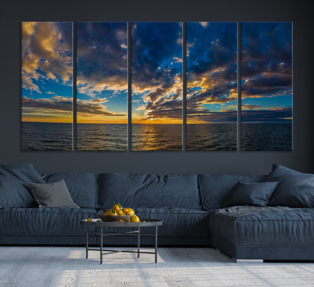 Multi Panel Sunset Coastal Beach Wall Art Ocean Landscape Canvas Print