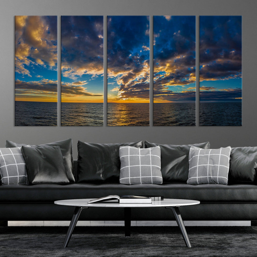 Multi Panel Sunset Coastal Beach Wall Art Ocean Landscape Canvas Print