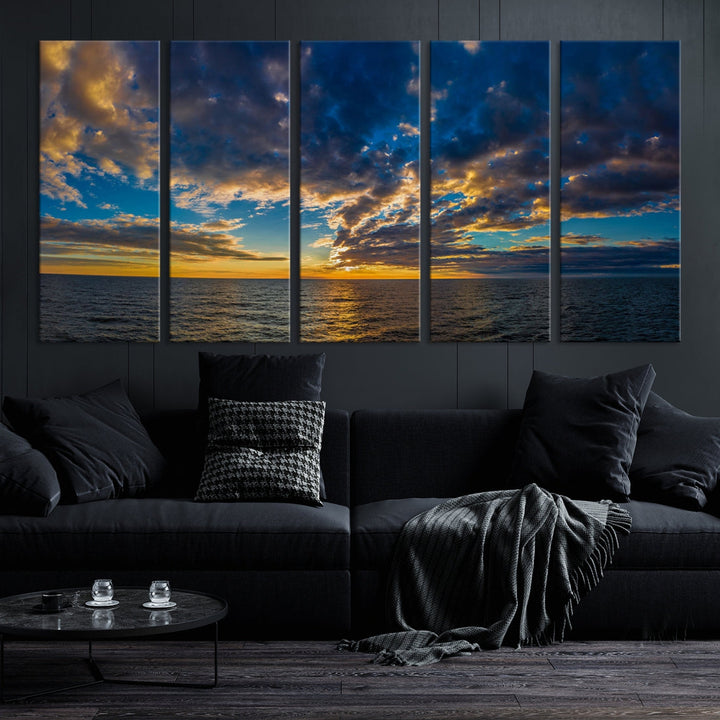 Multi Panel Sunset Coastal Beach Wall Art Ocean Landscape Canvas Print