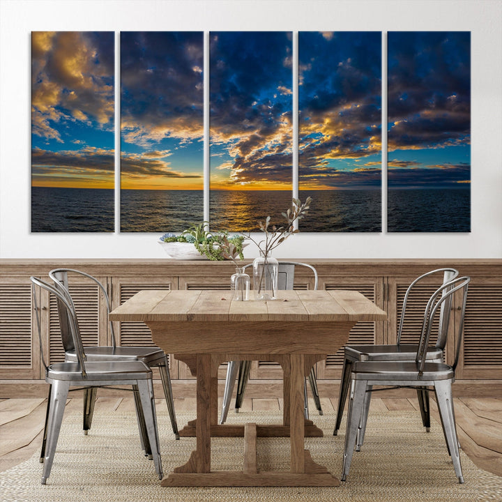 Multi Panel Sunset Coastal Beach Wall Art Ocean Landscape Canvas Print