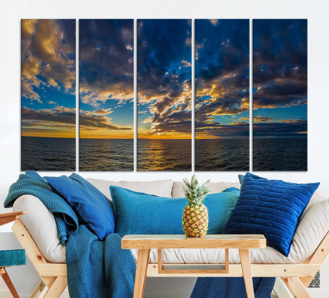 Multi Panel Sunset Coastal Beach Wall Art Ocean Landscape Canvas Print