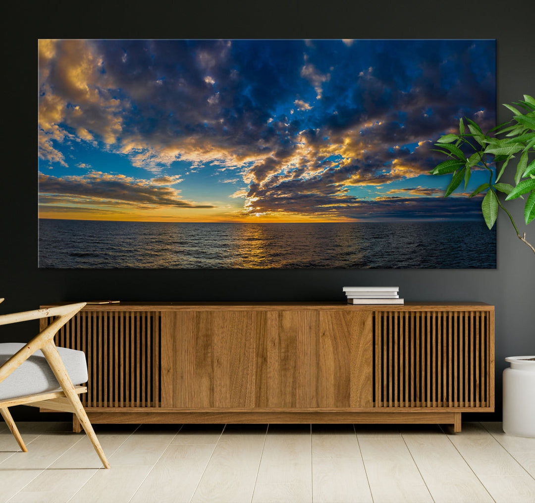 Multi Panel Sunset Coastal Beach Wall Art Ocean Landscape Canvas Print