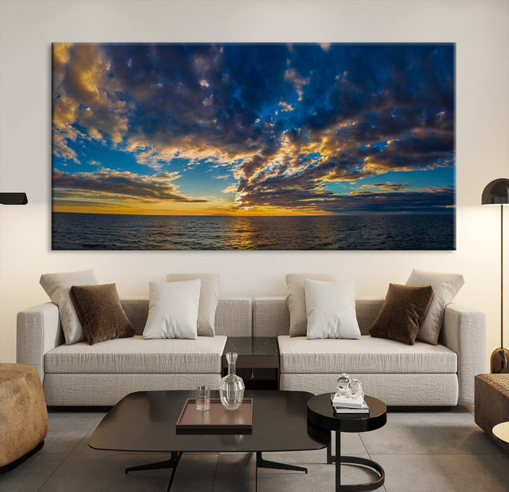 Multi Panel Sunset Coastal Beach Wall Art Ocean Landscape Canvas Print