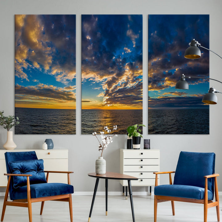 Multi Panel Sunset Coastal Beach Wall Art Ocean Landscape Canvas Print