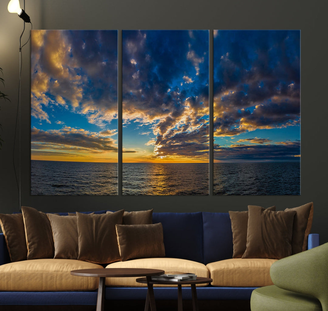 Multi Panel Sunset Coastal Beach Wall Art Ocean Landscape Canvas Print