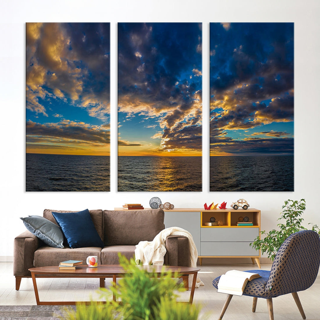 Multi Panel Sunset Coastal Beach Wall Art Ocean Landscape Canvas Print