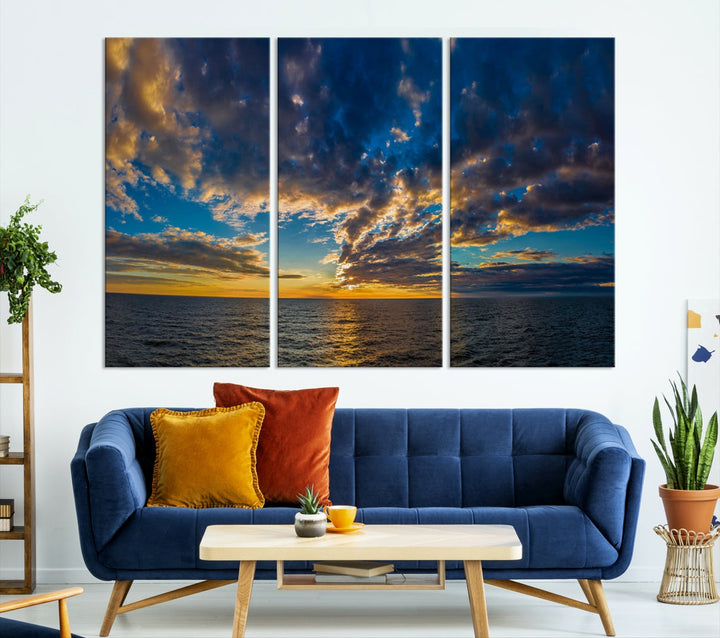 Multi Panel Sunset Coastal Beach Wall Art Ocean Landscape Canvas Print