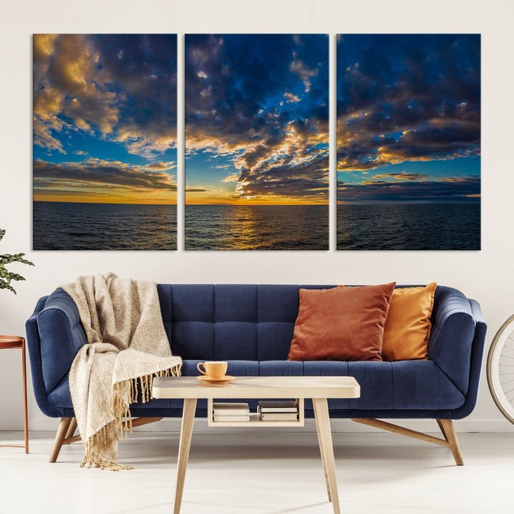 Multi Panel Sunset Coastal Beach Wall Art Ocean Landscape Canvas Print