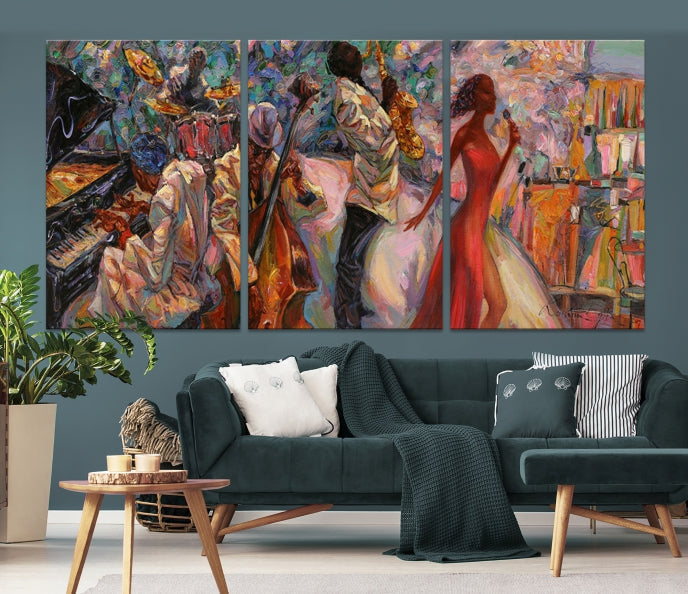 Musician Women and Jazz Orchestra African American Wall Art Canvas Print