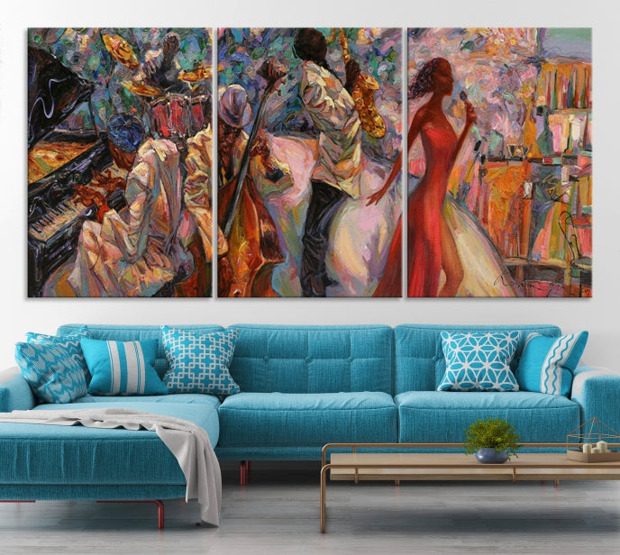 Musician Women and Jazz Orchestra African American Wall Art Canvas Print