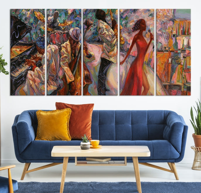 Musician Women and Jazz Orchestra African American Wall Art Canvas Print