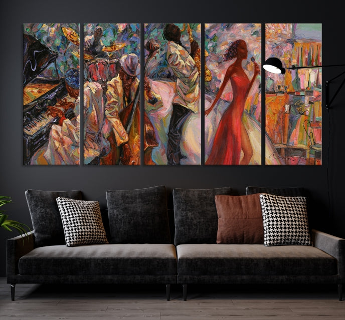 Musician Women and Jazz Orchestra African American Wall Art Canvas Print