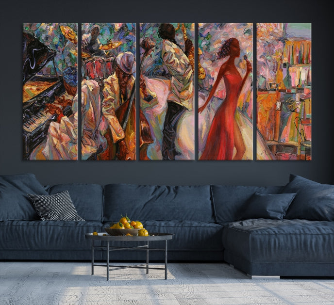 Musician Women and Jazz Orchestra African American Wall Art Canvas Print