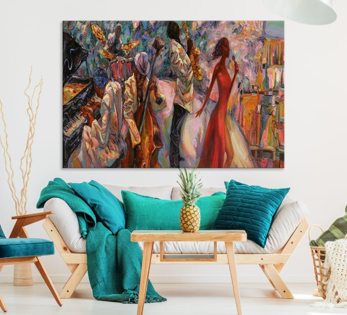 Musician Women and Jazz Orchestra African American Wall Art Canvas Print