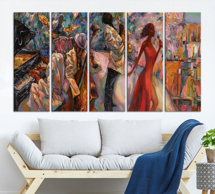 Musician Women and Jazz Orchestra African American Wall Art Canvas Print