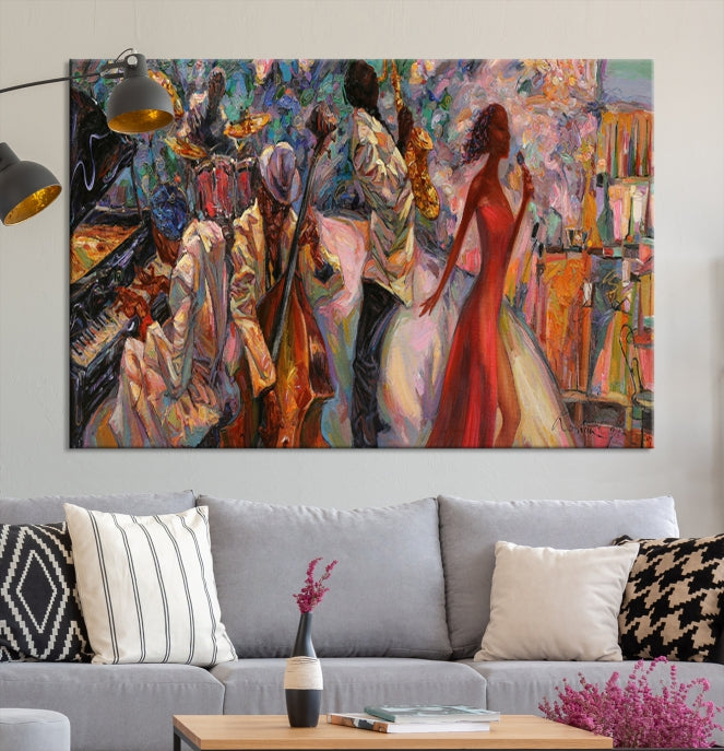 Musician Women and Jazz Orchestra African American Wall Art Canvas Print