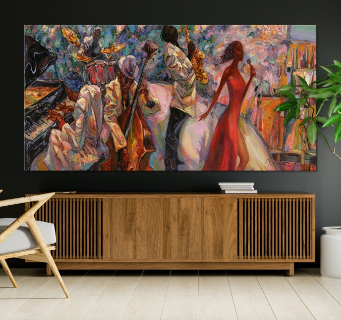 Musician Women and Jazz Orchestra African American Wall Art Canvas Print