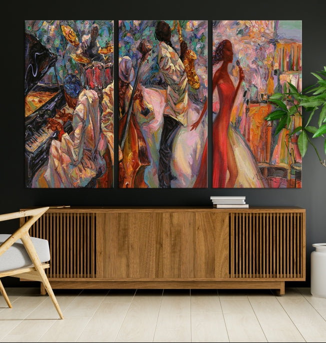 Musician Women and Jazz Orchestra African American Wall Art Canvas Print