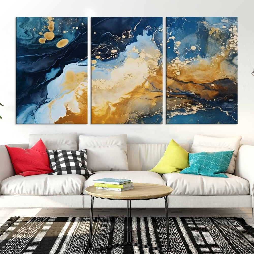 Nautical Abstract Wall Art Print, Modern Canvas Painting, Marble Wall Decor, Extra Large Framed Wall Art