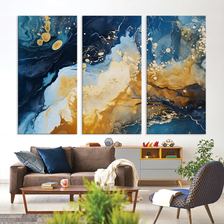 Nautical Abstract Wall Art Print, Modern Canvas Painting, Marble Wall Decor, Extra Large Framed Wall Art