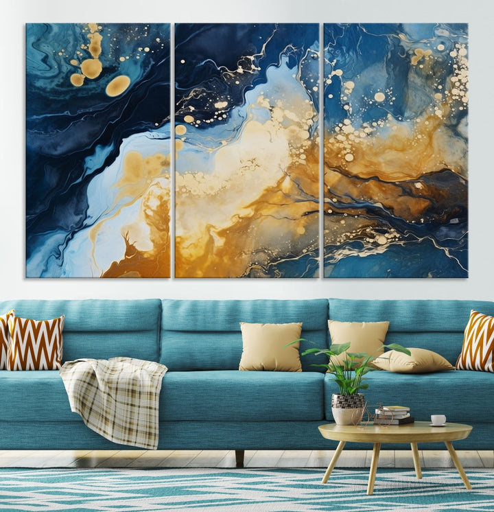 Nautical Abstract Wall Art Print, Modern Canvas Painting, Marble Wall Decor, Extra Large Framed Wall Art