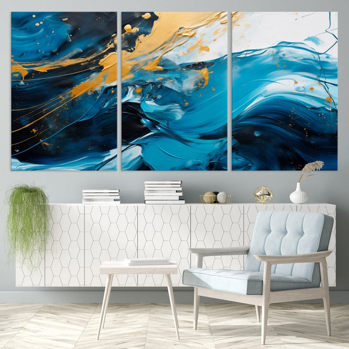 Nautical Ocean Blue Abstract Canvas Wall Art Print Extra Large Artwork for Living Room