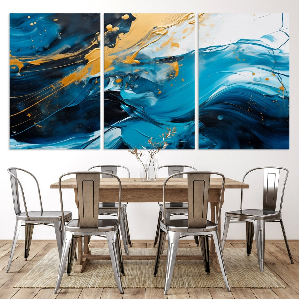 Nautical Ocean Blue Abstract Canvas Wall Art Print Extra Large Artwork for Living Room