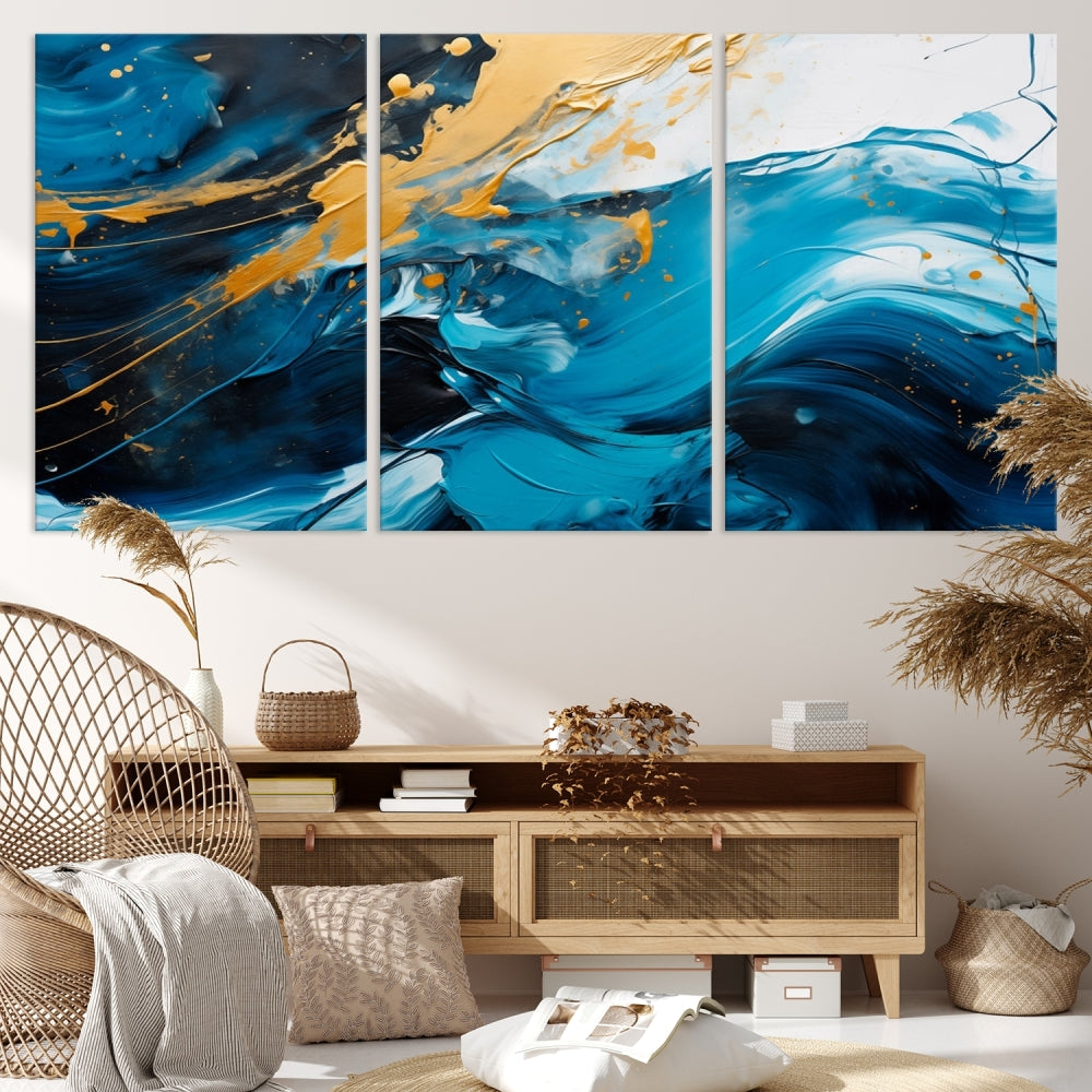 Nautical Ocean Blue Abstract Canvas Wall Art Print Extra Large Artwork for Living Room