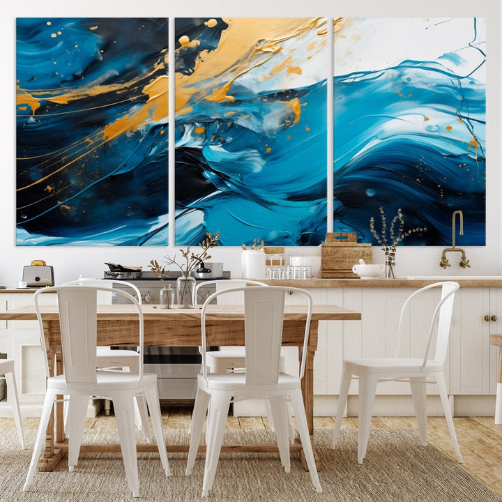 Nautical Ocean Blue Abstract Canvas Wall Art Print Extra Large Artwork for Living Room