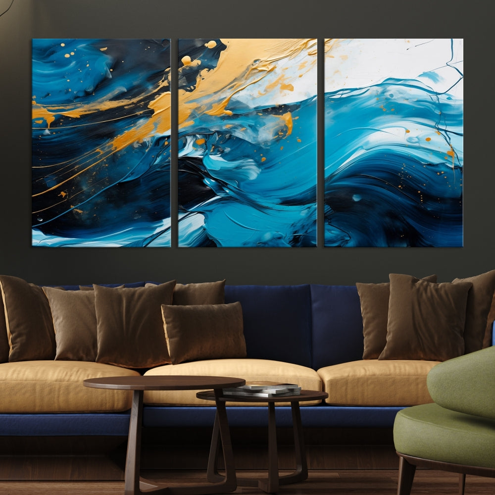 Nautical Ocean Blue Abstract Canvas Wall Art Print Extra Large Artwork for Living Room