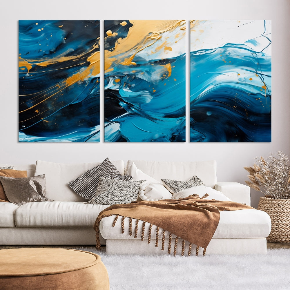 Nautical Ocean Blue Abstract Canvas Wall Art Print Extra Large Artwork for Living Room