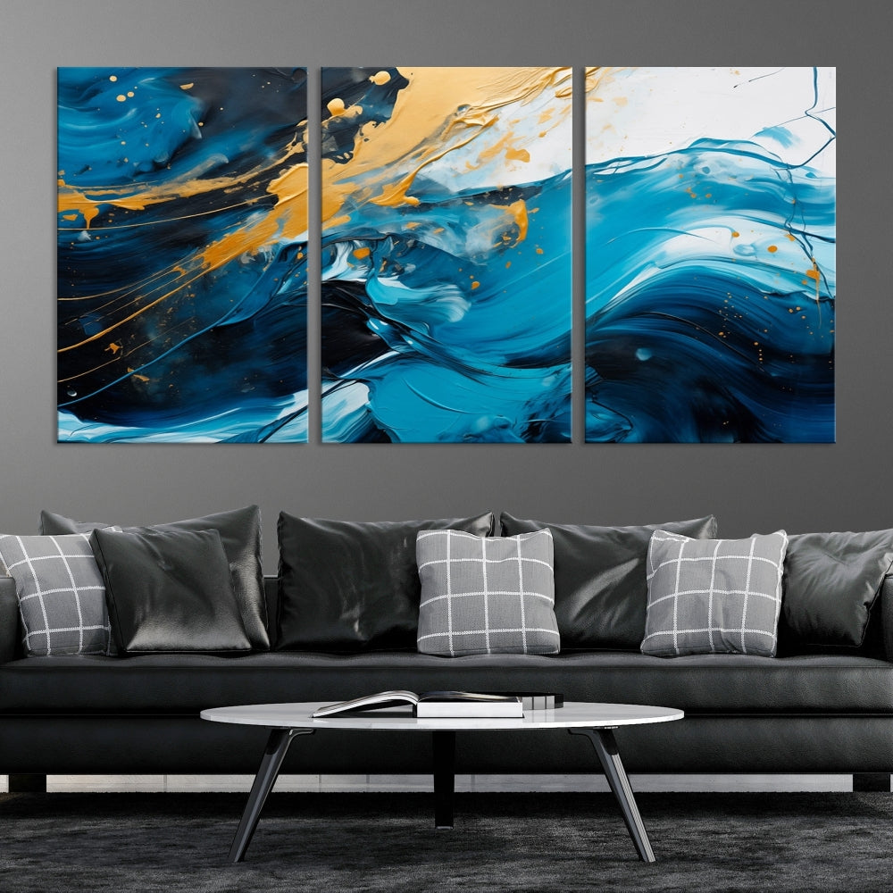 Nautical Ocean Blue Abstract Canvas Wall Art Print Extra Large Artwork for Living Room