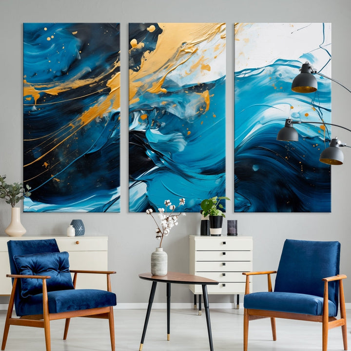 Nautical Ocean Blue Abstract Canvas Wall Art Print Extra Large Artwork for Living Room