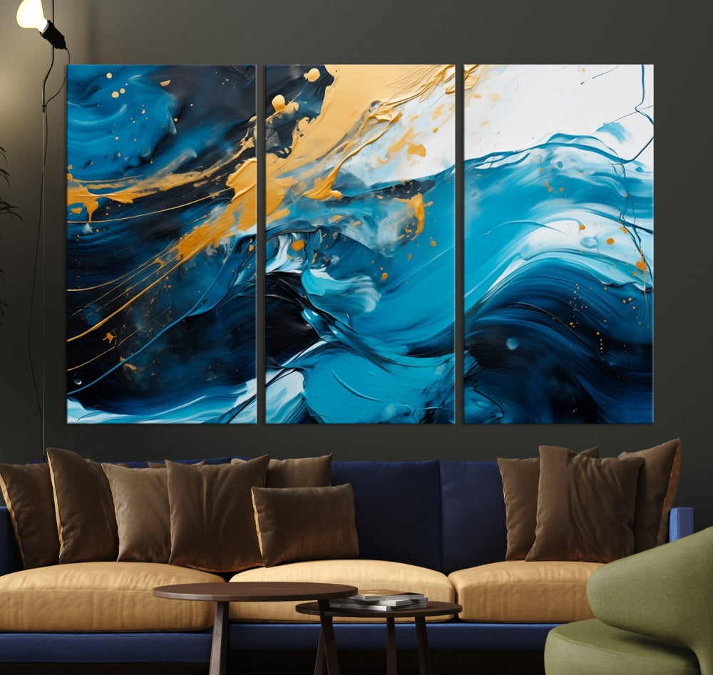 Nautical Ocean Blue Abstract Canvas Wall Art Print Extra Large Artwork for Living Room