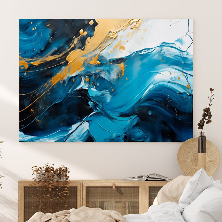 Nautical Ocean Blue Abstract Canvas Wall Art Print Extra Large Artwork for Living Room