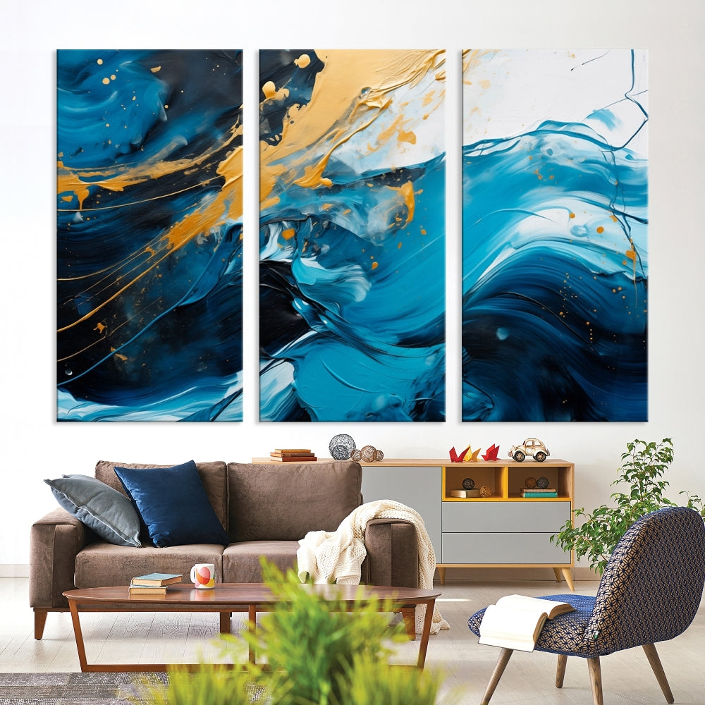 Nautical Ocean Blue Abstract Canvas Wall Art Print Extra Large Artwork for Living Room