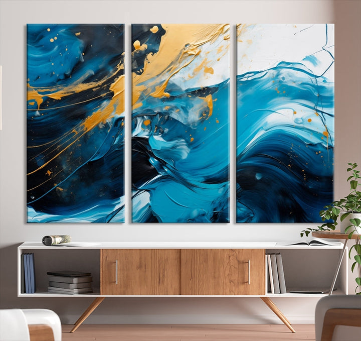 Nautical Ocean Blue Abstract Canvas Wall Art Print Extra Large Artwork for Living Room