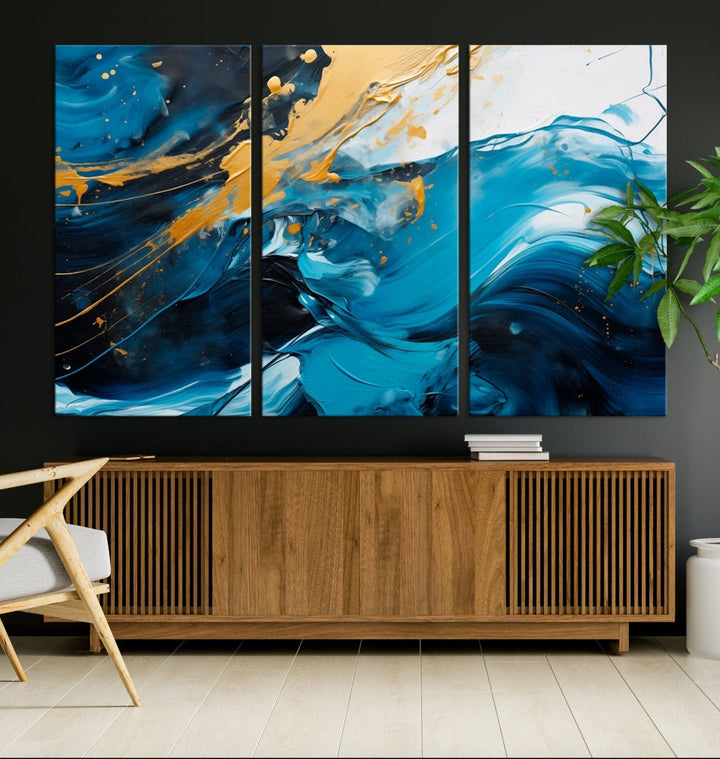 Nautical Ocean Blue Abstract Canvas Wall Art Print Extra Large Artwork for Living Room