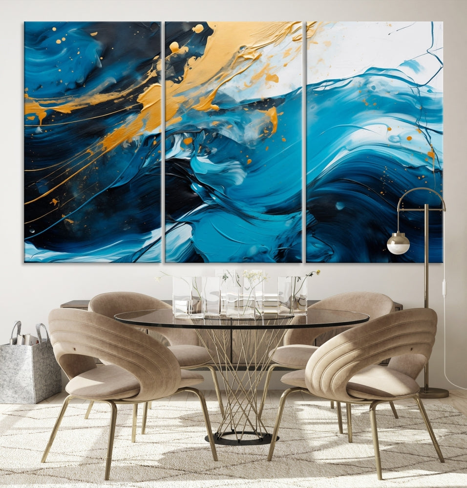 Nautical Ocean Blue Abstract Canvas Wall Art Print Extra Large Artwork for Living Room